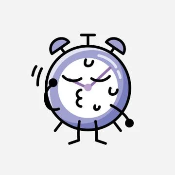 Cute Alarm Clock Mascot Vector Character in Flat Design Style 스톡 일러스트