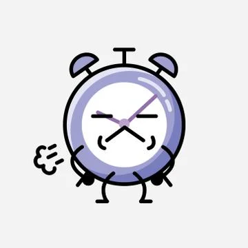 Cute Alarm Clock Mascot Vector Character in Flat Design Style 스톡 일러스트