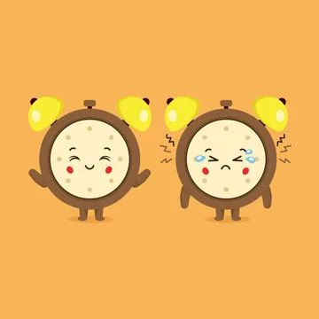 Cute Alarm Time Clock Characters Smiling and Sad Stock Illustration