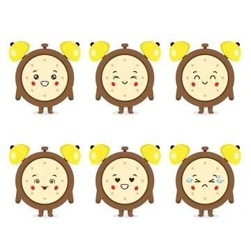 Cute Alarm Time Clock with Various Ecpression Stock Illustration