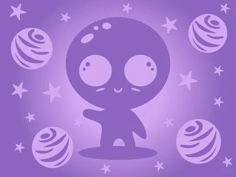 Cute Alien Baby Waving from Outer Space Planet Surface Illustration Stock-Illustration