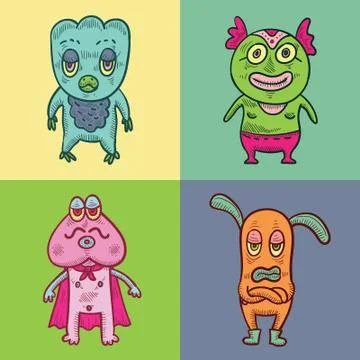 Cute Alien Cartoon Characters Stock Illustration