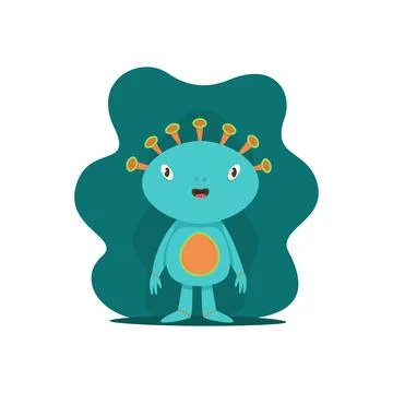 Cute alien character vector illustration. Friendly blue monster on a dark bac Stock Illustration