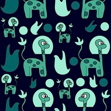 Cute alien dinosaur. Seamless pattern Stock Illustration