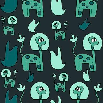 Cute alien dinosaur. Seamless vector pattern Stock Illustration