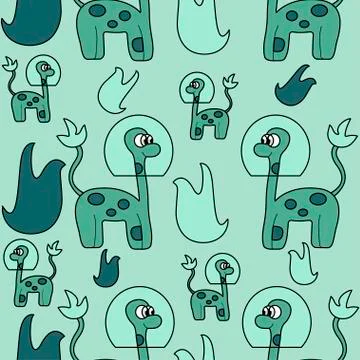 Cute alien dinosaur. Seamless vector pattern Stock Illustration
