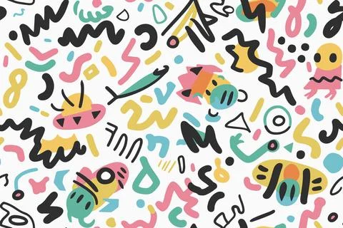 Cute alien kids textile pattern. Fabric design cosmos star little monsters for Stock Illustration