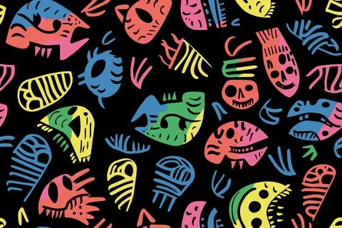 Cute alien kids textile pattern. Fabric design cosmos star little monsters for Stock-Illustration