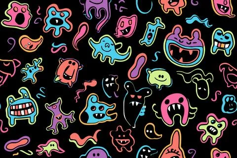 Cute alien kids textile pattern. Fabric design cosmos star little monsters for Illustrazione stock