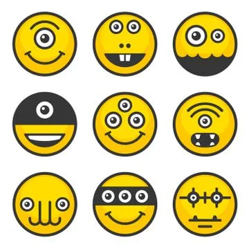 Cute Alien Monsters Set. Yellow Avatar Icons. Vector 스톡 일러스트