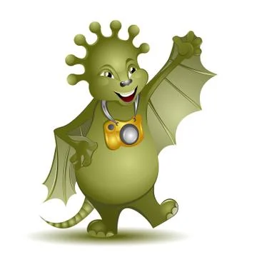 Cute alien photographer creature, vector illustration Illustration