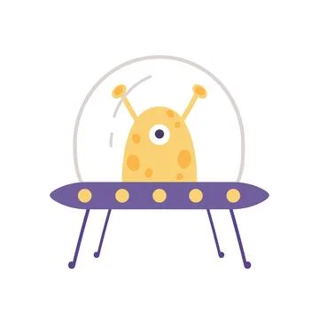 Cute alien in round spaceship Illustration