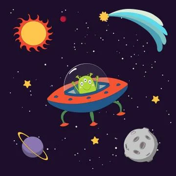 Cute alien in space Stock Illustration