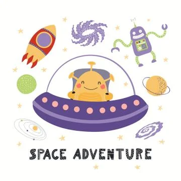Cute alien in space Stock Illustration