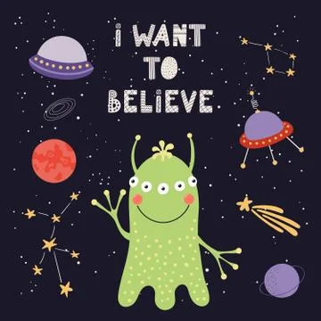 Cute alien in space Stock Illustration