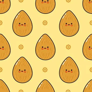 Cute almond nut characters creating a seamless pattern Stock Illustration