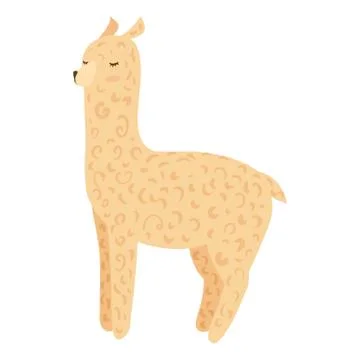 Cute alpaca isolated on white background. Soft lama yellow color for kids in  Stock Illustration