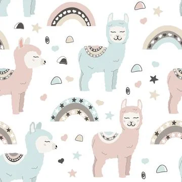 Cute alpaca seamless pattern Stock Illustration