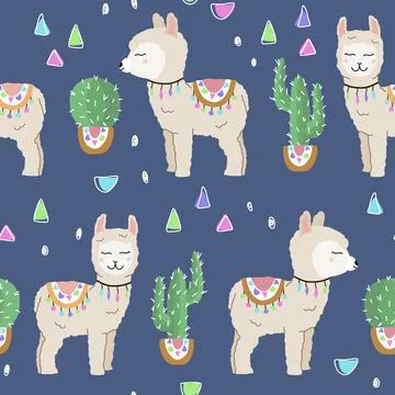 Cute alpaca seamless pattern Stock Illustration