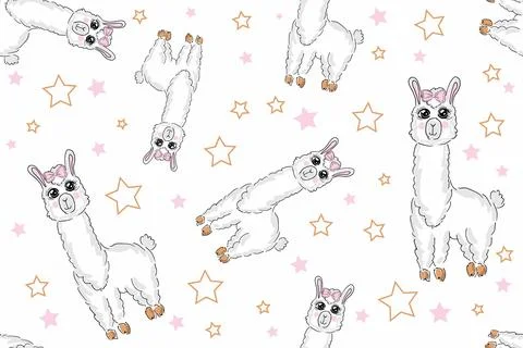 Cute alpaca seamless pattern. Kawaii animal. Pastel color kid food dessert Illustrazione stock