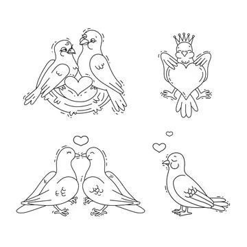 Cute amorous pigeons set Stock Illustration