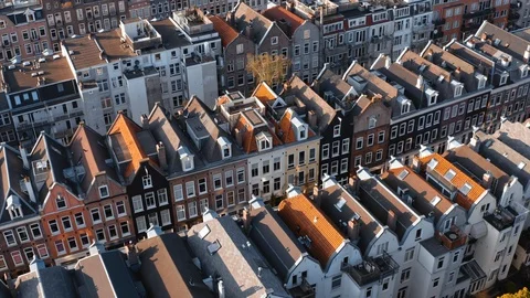Cute Amsterdam Houses roofs Stock Footage