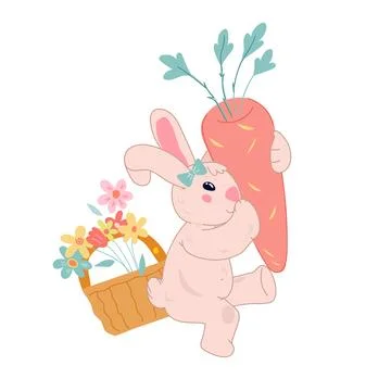 Cute and adorable Easter bunny character vector illustration isolated on whit 库存插图
