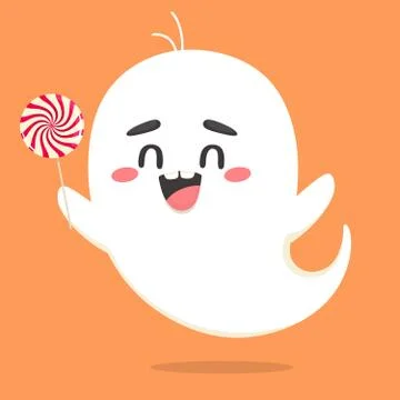 Cute and funny ghost with candy.Vector illustration in cartoon flat style. Stock Illustration