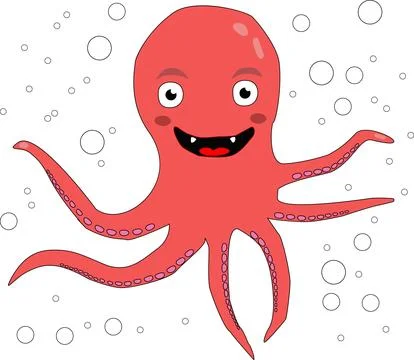 Cute and funny octopus on a white background. Stock Illustration
