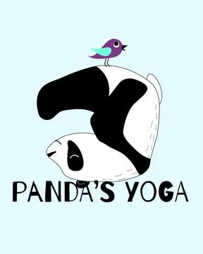Cute and funny panda is doing yoga card. Doodle hand drawn style. Stock Illustration