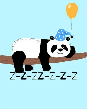 Cute and funny panda is sleeping card. Doodle hand drawn style. Stock Illustration