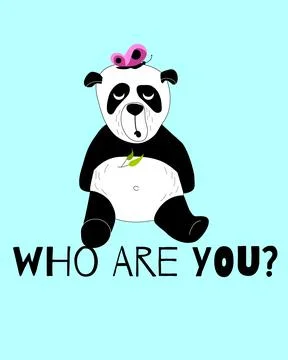 Cute and funny panda is surprised by butterfly card. Doodle hand drawn style. Stock Illustration