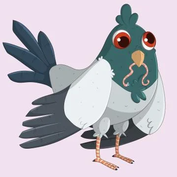 Cute and funny Pigeon eating a worm Stock Illustration