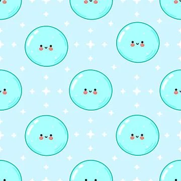 A cute and happy pattern featuring smiling bubbles and star shapes for a ch.. Illustrazione stock