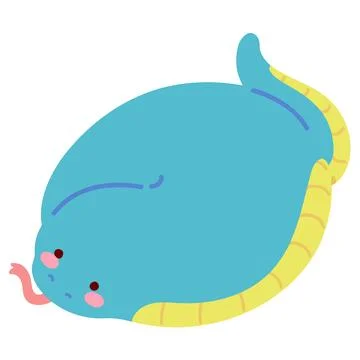 Cute and round simple blue snake illustration flat colored Stock Illustration