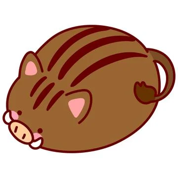 Cute and round simple brown boar illustration outlined Stock Illustration