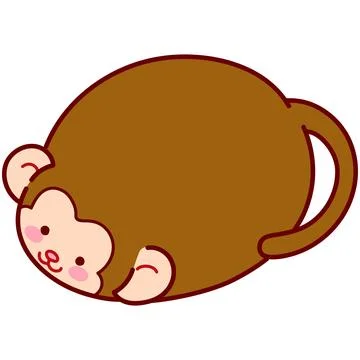 Cute and round simple brown monkey illustration outlined Stock Illustration
