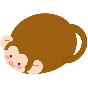Cute and round simple brown monkey illustration flat colored Stock Illustration
