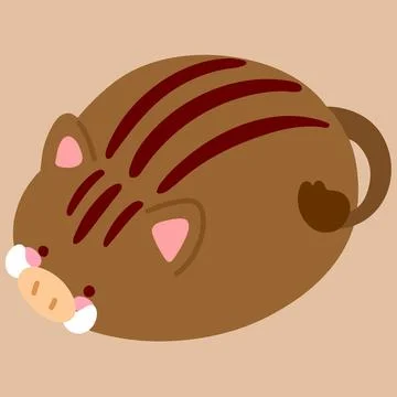 Cute and round simple brown boar illustration flat colored Stock Illustration