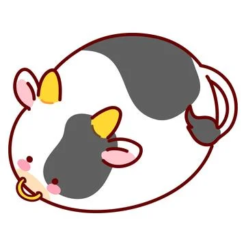 Cute and round simple cow illustration outlined Stock Illustration