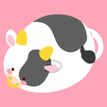 Cute and round simple cow illustration flat colored Stock Illustration