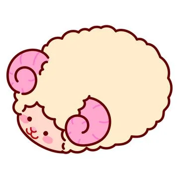 Cute and round simple fluffy sheep illustration outlined Stock Illustration
