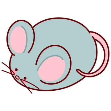 Cute and round simple gray mouse illustration outlined Stock Illustration