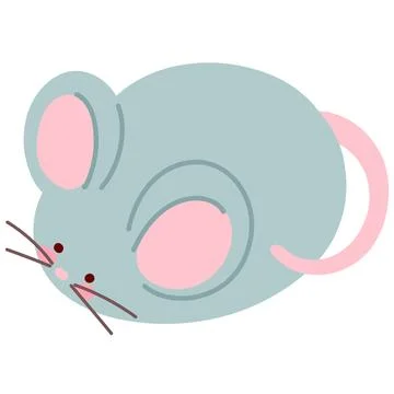 Cute and round simple gray mouse illustration flat colored Stock Illustration