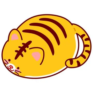 Cute and round simple tiger illustration outlined Stock Illustration