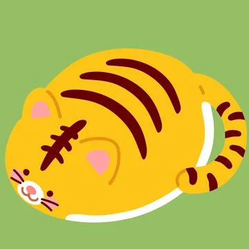 Cute and round simple tiger illustration flat colored Stock Illustration