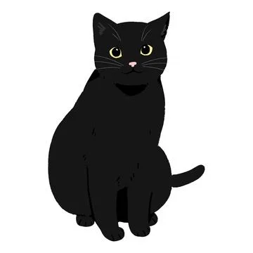 Cute and simple black cat sitting in front view Illustrazione stock