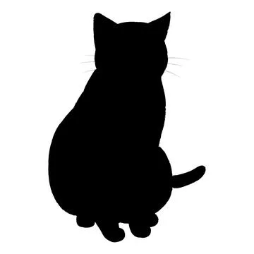 Cute and simple cat sitting in front view silhouette Illustrazione stock