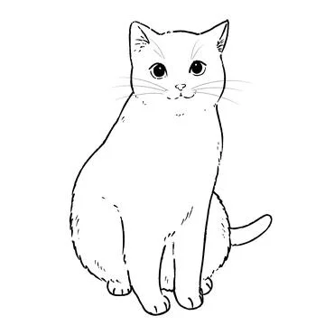 Cute and simple cat sitting in front view outlines only Stock Illustration