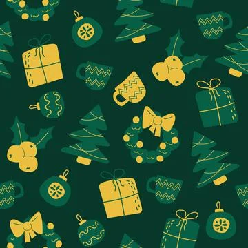 Cute and simple hand drawn doodle christmas seamless pattern background 스톡 일러스트